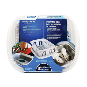 Camco 43517 Sink Kit with Dish Drainer, Dish Pan and Sink Mat - White