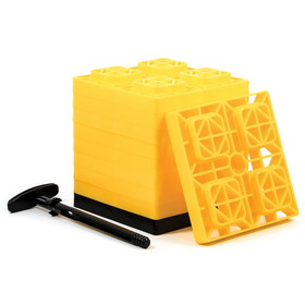 Camco 44512 Fasten Leveling Blocks With T-Handle, 2X2, Yellow 10 Pack