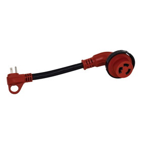 Valterra A10-1530D90VP Mighty Cord 90&#176; Detachable 12" Locking LED Adapter Cord with Handle - 15AM to 30AF, Red (Carded)