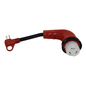 Valterra A10-1550D90VP Mighty Cord 90&#176; Detachable 12" Locking LED Adapter Extension with Handle - 15AM to 50AF, Red (Carded)