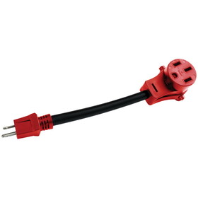 Valterra A10-1550VP Mighty Cord 12" Adapter Cord w/Handle - 15AM to 50AF, Red (Carded)