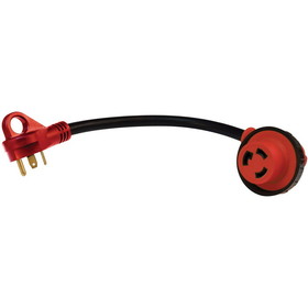 Valterra A10-3030D90VP Mighty Cord 90&#176; Detachable 12" Adapter Cord - 30AM to 30AF, Red (Carded)