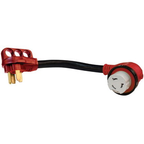 Valterra A10-5050D90VP Mighty Cord 90&#176; Detachable 12" Adapter Cord - 50AM to 50AF, Red (Carded)