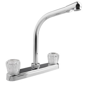 Dura Faucet Hi-Rise RV Kitchen Faucet with Clear Knobs - Polished Chrome