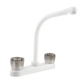 Dura Faucet Hi-Rise RV Kitchen Faucet with Smoked Knobs - White