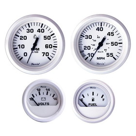 Faria KT9794 Dress White Outboard 4-Gauge Boxed Set - Speedometer/Tachometer/Fuel Level/Voltmeter