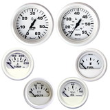 Faria KT9797 Dress White Inboard 6-Gauge Boxed Set - Speedometer/Tachometer/Fuel Level/Voltmeter/Water Temp/Oil PSI