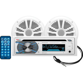 Boss Audio Systems MCK508WB.6 Single-DIN Marine AM/FM CD Receiver Package with Two Speakers and One Marine Antenna