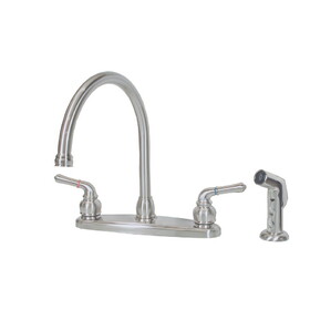 American Brass NN801GSN RV Kitchen Faucet With Gooseneck Spout, Teapot Handles And Sprayer 8" - Brushed Nickel
