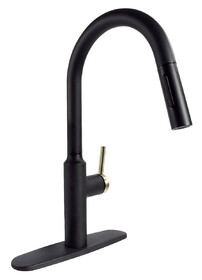 Phoenix PF231780 Premium Slimline Single Handle Pull Down Kitchen Faucet - Black with Gold-Tone Handle