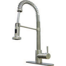 American Brass SP5000N-A RV Kitchen Faucet With Hi-Arc Coiled Hammer Spout, Single Lever Handle And Pull-Down Sprayer - 8", Brushed Nickel