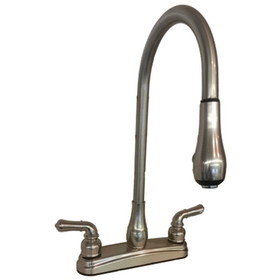 Empire Brass U-YNN2000N RV Kitchen Faucet with Gooseneck Spout, Pull-Down Sprayer and Teapot Handles - 8", Brushed Nickel