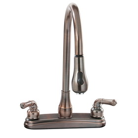 Empire Brass U-YOB2000B RV Kitchen Faucet with Gooseneck Spout, Pull-Down Sprayer and Teapot Handles - 8", Oil Rub Bronze