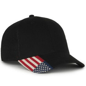 Custom Outdoor Cap USA-300M American Flag Woven Label Visor