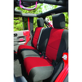 Rugged Ridge 13264.53 Neoprene Rear Seat Cover, Black/Red; 07-16 Jeep Wrangler JKU