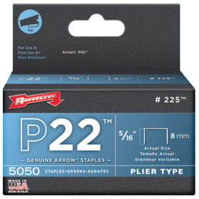 Arrow Fastener 091-225 22516 P22 Staples 5/16"5000/Box
