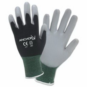 Anchorbrand 101-6080-XS Pu Palm Coated Gloves, X-Small, Black/Gray