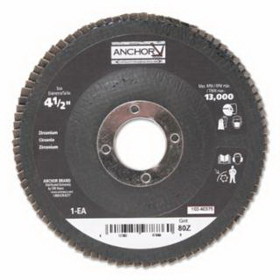 ANCHOR BRAND 40375 Abrasive High Density Flap Discs, 4-1/2 in Dia, 80 Grit, 7/8 in Arbor, 12,000 rpm