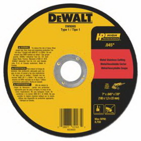 DeWalt DW8065 Type 1 Thin Metal Cutting Wheel, HP, 7 in dia x 0.045 in Thick x 7/8 in Arbor, 8,700 RPM