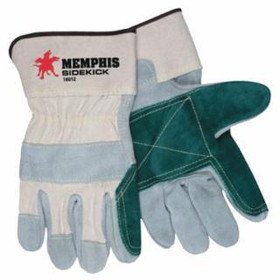 Mcr Safety  Sidekick Double Select Side Leather Gloves, Gray/White/Dark Green