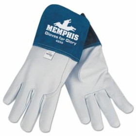 Mcr Safety  Gloves for Glory&#174; Premium Top Grain Goatskin Leather Welding Work Gloves, Blue/White, Gauntlet Cuff