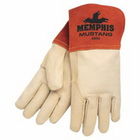 Mcr Safety 4950S Mustang Welding Gloves, Grain Cowhide & Split Cowhide Leather, Sm, Russet/Beige