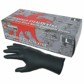 Mcr Safety  Nitrile Disposable Gloves, NitriShield Stealth Xtra&#153;, Rolled Cuff, Unlined, Black, 6 mil Thick