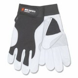 MCR Safety 906DP Leather Palm Mechanics Gloves, Goatskin, Cowhide Palm, White/Black/Gray