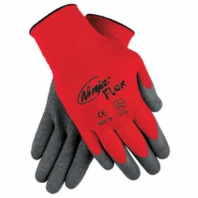 Mcr Safety  Ninja&#174; Flex Palm/Fingertip Latex-Coated Work Gloves, Gray/Red