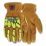 MCR Safety PD3430L Predator® Impact Sasquatch® Leather Drivers Gloves, Large, 360° HyperMax® Lining, Brown/Hi-Vis Yellow