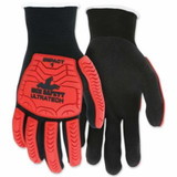Mcr Safety  UT1950 UltraTech™ Impact Level 1 Mechanics Knit Gloves, Hi-Vis Red TPR, Black Coating/Shell