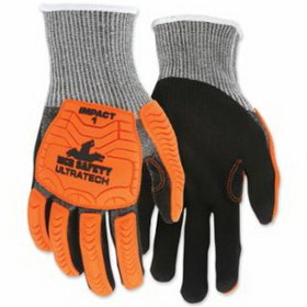 Mcr Safety UT1952S Ut1952 Ultratech A4/Cut Level Mechanics Knit Gloves, Small, Hi-Vis Orange Tpr, Black Coating, Salt/Pepper Shell