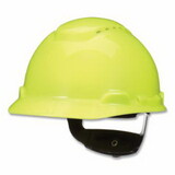 3M H-709SFV-UV SecureFit™ Pressure Diffusion Ratchet Suspension w/UVicator Hard Hats and Caps, Cap, Vented, Hi-Vis Yellow