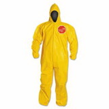 Dupont D13480393 Tychem 2000 Coveralls With Attached Hood, Bound Seams, Yellow, Medium