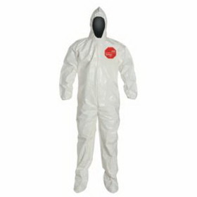 Dupont D13484199 Tychem Sl Coveralls With Attached Hood And Socks, White, 4X-Large