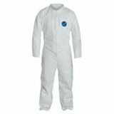Dupont D13397797 Tyvek 400 Collared Coveralls, Elastic Waist, Open Ankles/Wrists, Front Zipper, Serged Seams, White, Medium