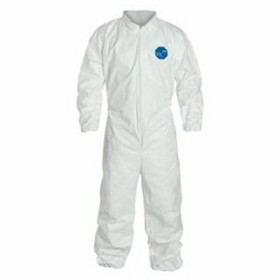 Dupont 251-TY125SWHMD002500 Tyvek 400 Collared Coveralls, Elastic Ankles/Wrists/Waist, Front Zipper, Serged Seams, White, Medium