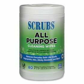 Scrubs 96580 All Purpose Cleaning Wipes, 80 Wipes, Over-Sized Cannister, 9 In X 12 In