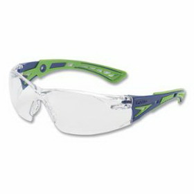 Bolle Safety 40256 Rush+ Series Safety Glasses, Clear Lens, Platinum&#174; Anti-Fog, Anti-Scratch, Green/Blue Frame
