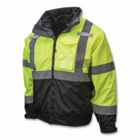 Radians SJ210B-3ZGS-L SJ210B Class 3 Three-in-One Deluxe High Visibility Bomber Safety Jacket, Hi-Vis Green, Black Bottom, L