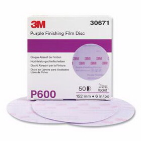 3M 051131-30671 Hookit&#153; Hook and Loop Purple Finishing Film Disc, Aluminum Oxide, 6 in dia, P600 Grit