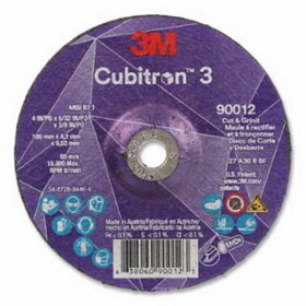 3M 638060-90012 Cubitron 3 Cut And Grind Wheel, 4 In Dia X 5/32 In Thick X 3/8 In Arbor, 36+ Grit, T27