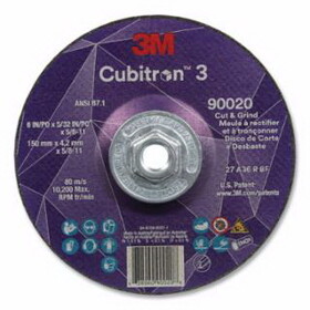 3M 638060-90020 Cubitron&#153; 3 Cut and Grind Wheel, 6 in dia x 5/32 in Thick x 5/8 in-11 Arbor, 36+ Grit, T27
