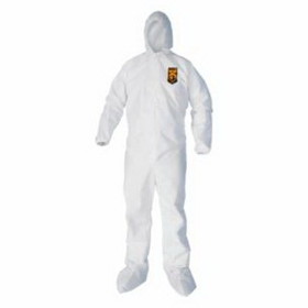 Kleenguard 412-30939-29 A40 Liquid & Particle Protection Coveralls, Zipper Front/Hood/Elastic Wrists/Ankles, White, Small
