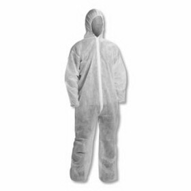 KleenGuard KGA10 Lightweight Coverall, Hooded, Zip Front, Elastic Wrist and Ankle, White
