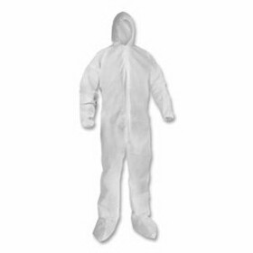 KleenGuard KGA20 Lightweight Coverall, Hood and Boot, Zip Front, Elastic Wrists and Ankles, White