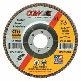 Cgw Abrasives 421-42342 4-1/2X7/8 Z3-40 T27 Xl100% Za Flap Disc