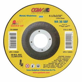 Cgw Abrasives 421-45020 4-1/2X3/32X7/8 A36-S-Bft27 Cutoff Wheel