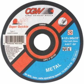 Cgw Abrasives 421-45102 41/2X.045X7/8 T1 A60-Tbfcut Off Wheel