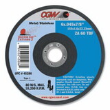 CGW Abrasives 45103 Quickie Cut™ Flat Cut-Off Wheel, 4-1/2 in dia, .045 in Thick, 7/8 in Arbor, 60 Grit, Type 27